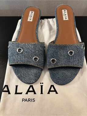 Alaia Blue Denim Mules